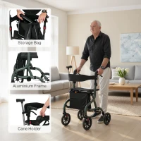 HOMCOM Foldable Rollator Walker with Seat for Seniors, Lightweight Rolling Walker with Adjustable Handles, Green(m-9)