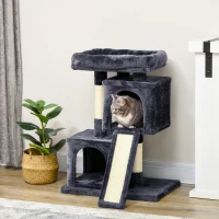 PawHut Plush Cat Tree Tower w/ Sisal Scratching Post Board Perch Condo Dark Grey(m-1)