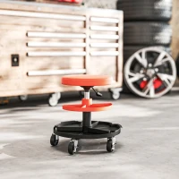 HOMCOM Rolling Garage Stool, 300 LBS Capacity Mechanic Stool with 2.5" Wheels, Tool Trays Storage, Adjustable Height, Orange(m-10)