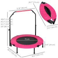 Soozier 40" Foldable Mini Fitness Trampoline, with Adjustable Foam Handle, Pink(m-3)