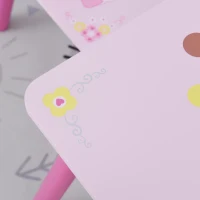 Qaba 3-Piece Kids Wooden Table and Chair Set with Crown Pattern Gift for Girls Toddlers Arts Reading Writing Age 2-4 Years Pink(m-9)