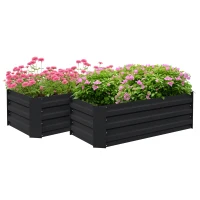 Outsunny Set of 2 Raised Garden Bed, Steel Elevated Planter Box for Flowers, Herbs, Succulents, 39"x20"x12", Black(m-11)