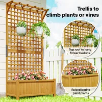 Outsunny Wood Planter with Trellis for Vine Climbing, Raised Garden Bed, Privacy Screen for Backyard, Patio, Deck, Yellow(m-5)
