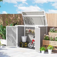 Outsunny 41 Cu. Ft. Outdoor Storage Shed, Outdoor Horizontal Trash Can Storage with Chain Lid, Lockable Storage Box, Light Grey(m-4)