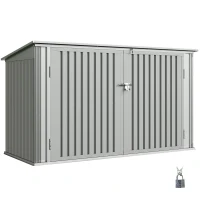 Outsunny 7.6 x 3.4ft Outdoor Storage Shed, 3 Garbage Bin Shed Organizer with Lockable Double Doors, Openable Lid, Silver Grey(m-11)