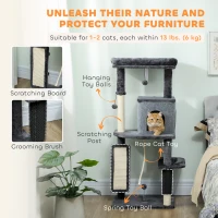 PawHut 52 Inch Cat Tree with Scratching Posts, Cat Bed, Condo, Grooming Brush, Jumping Platforms, Toy Balls, Anti-tip Kit(m-5)