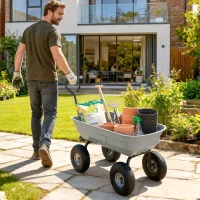 Outsunny Steel Garden Cart with Handle and 10" Pneumatic Tires, Utility Wagon Cart for Garden Patio Lawn, 551lbs Capacity, Grey(m-8)