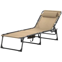 Outsunny Outdoor Folding Chaise Lounge, Reclining Lounge Chair with Adjustable Backrest and Removable Pillow, Beige(m-2)