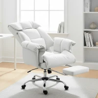 HOMCOM High Back Office Chair, Reclining Desk Chair with Footrest, High Resilience Foam, Rolling Wheels, Cream White(m-2)