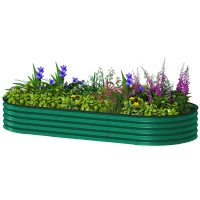 Outsunny 7' x 3' x 1' Large Outdoor Planter Box, Galvanized Raised Garden Bed with Metal Plant Stake, Green(m-2)