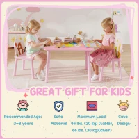 Qaba Kids Table and Chair Set, Toddler Table and 2 Chairs Set for Art, Craft, Reading, Learning, Pink(m-7)