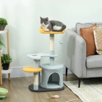 PawHut Cat Tree for Indoor Cats, 31.5 inch Cat Tower with Plush Perch, Platform, Condo, Scratching Post and Toy Ball, Blue(m-1)