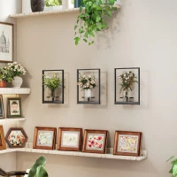 Outsunny 3 Pack Wall Planters for Indoor Plants, Wall-Mounted Metal Plant Stand Shelves, Picture Frame Wall Decor Hanger(m-8)