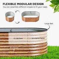 Outsunny 5 x 2.5 x 2 ft Galvanized Raised Garden Bed, Easy DIY Oval Planter Box with Safety Edging and Gloves, Brown Wood Effect(m-4)