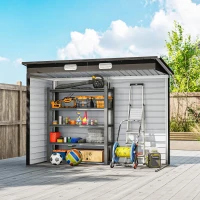 Outsunny 8 x 4FT Galvanized Garden Storage Shed, Metal Outdoor Shed with Double Doors and 2 Vents, Teak(m-9)