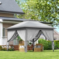 Outsunny 11' x 11' Pop Up Canopy, Double Roof Foldable Canopy Tent with Zipper Mesh Sidewalls, Height Adjustable and Carrying Bag, Event Tent for Patio Garden Backyard, Grey(m-10)