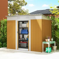 Outsunny 7' x 4' Outdoor Storage Shed, Metal Garden Tool Storage House Organizer with Lockable Sliding Doors and Vents for Backyard Patio Lawn, Yellow(m-1)