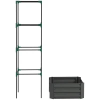 Outsunny Galvanized Planter Box, Outdoor Raised Garden Bed with 4-Tier Trellis Tomato Cage for Climbing Vines, Vegetables, Grey(m-2)