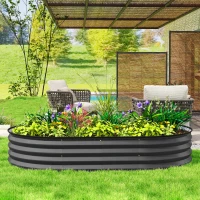 Outsunny 5' x 3' x 1' Large Outdoor Planter Box, Galvanized Raised Garden Bed with Metal Plant Stake, Dark Grey(m-8)