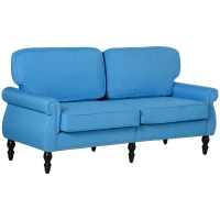 HOMCOM Stylish Midback Double Sofa with Sponge Padding, 2 Seater Sofa Couch, with Rubber Wood Leg, Light Blue(m-11)