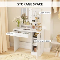 HOMCOM Vanity Desk with Mirror, Makeup Vanity w/ Drawer, Open Compartment and Shelves, Cabinet, Adjustable Shelves for Bedroom(m-4)