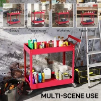 DURHAND Rolling Tool Cart, 2 Tier Mobile Service Utility Cart with Wheels, Red(m-6)