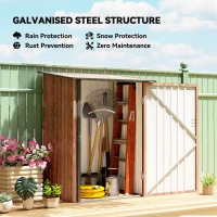 Outsunny 3.3' x 3.4' Lean-to Garden Storage Shed, Outdoor Galvanized Steel Tool House with Lockable Door for Patio, Teak(m-4)