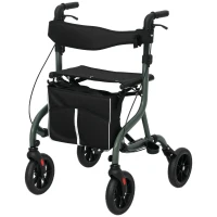 HOMCOM Foldable Rollator Walker with Seat for Seniors, Lightweight Rolling Walker with Adjustable Handles, Green(m-2)