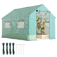 Outsunny 6.6' x 10' x 6.6' Walk-in Tunnel Greenhouse UV-resistant Wind Resistant Green House with Door and Mesh Windows, Green(m-11)