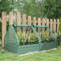 Outsunny 6' x 3' Metal Planter Box with Cover, Raised Garden Bed with Mini Greenhouse for Herbs, Vegetables, Green and Dark Grey(m-1)