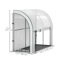 Outsunny Walk-in Lean-to Greenhouse, Outdoor Gardening Green House with Zipper Roll-up Doors and Window, 7' x 3' x 5', White(m-3)