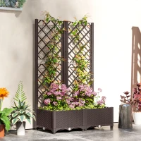 Outsunny Raised Garden Bed with Trellis, Plastic Raised Flower Bed with Drainage Holes and Drain Plugs(m-8)