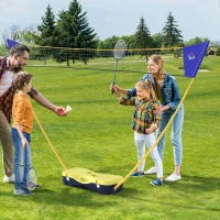 HOMCOM Portable Badminton Net Set with 9.5x5 ft Net, Foldable Badminton Net with 2 Shuttlecocks, 2 Badminton Rackets and 1 Suitcase, for Indoor Outdoor, Beach, Backyard(m-1)