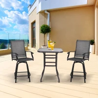 Outsunny 3 Piece Outdoor Patio Bar Set, 2 Swivel Stool and 1 Bar Table, All-Weather, Metal Frame for Balcony, Backyard, Deck, Grey(m-8)