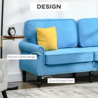 HOMCOM Stylish Midback Double Sofa with Sponge Padding, 2 Seater Sofa Couch, with Rubber Wood Leg, Light Blue(m-4)