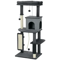 PawHut 52 Inch Cat Tree with Scratching Posts, Cat Bed, Condo, Grooming Brush, Jumping Platforms, Toy Balls, Anti-tip Kit(m-2)