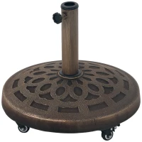 Outsunny Round Patio Umbrella Base with Wheels, 46 lbs Resin Umbrella Stand Base, Heavy Duty Patio Umbrella Holder for 1.3"/1.5"/1.9" Umbrella Poles for Outdoor, Lawn, Poolside, Bronze(m-11)