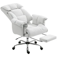 HOMCOM High Back Office Chair, Reclining Desk Chair with Footrest, High Resilience Foam, Rolling Wheels, Cream White(m-11)
