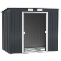 Outsunny 7 x 4ft Galvanised Steel Garden Shed, with Foundation Kit - Dark Grey(m-2)