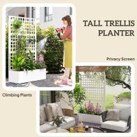 Outsunny Galvanized Raised Garden Bed Planter Box with Trellis for Climbing Plants, Vegetable, Vines, 43" x 16" x 70", White(m-5)