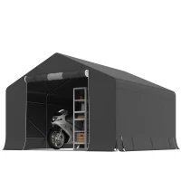 Outsunny 10' x 10' Portable Shed, Waterproof Bike Tent with Roll-up Zipper Door and Reinforced Galvanised Metal Frame, Dark Grey(m-11)