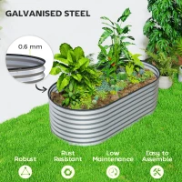 Outsunny 5 x 2.5 x 2 ft Galvanized Raised Garden Bed, Easy DIY Oval Planter Box with Safety Edging and Gloves, Silver(m-5)