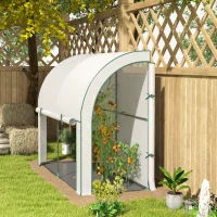 Outsunny Walk-in Lean-to Greenhouse, Outdoor Gardening Green House with Zipper Roll-up Doors and Window, 7' x 3' x 5', White(m-1)