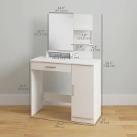 HOMCOM Vanity Desk with Mirror, Makeup Vanity w/ Drawer, Open Compartment and Shelves, Cabinet, Adjustable Shelves for Bedroom(m-3)