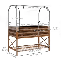 Outsunny Raised Garden Bed with Cover, Metal Elevated Planter Box with Bottom Shelf and Liner, Dark Brown Wood Effect(m-3)