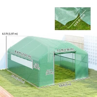 Outsunny Walk-in Tunnel Greenhouse with Galvanized Steel Frame and Windows, Garden Planting Warm House, 13' x 10' x 6.5' , Green(m-3)
