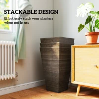 Outsunny Tall Planter for Outdoor Plants Set of 3, 28 Inch Taper Planter with Drainage Holes, Brown(m-7)