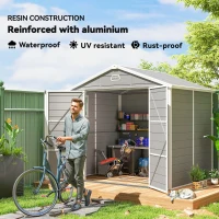 Outsunny 8' x 6' Plastic Garden Storage Shed with Latch Door, Vents, Sloped Roof, Light Grey(m-4)