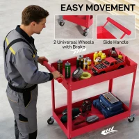 DURHAND Rolling Tool Cart, 2 Tier Mobile Service Utility Cart with Wheels, Red(m-5)