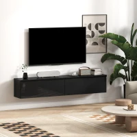 HOMCOM Wall Mounted TV Stand, Floating TV Cabinet with Storage, for TVs up to 70", High Gloss Effect, Black(m-10)